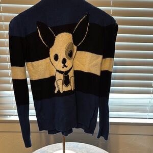 Striped Sweater with Dog Design bcbg size medium